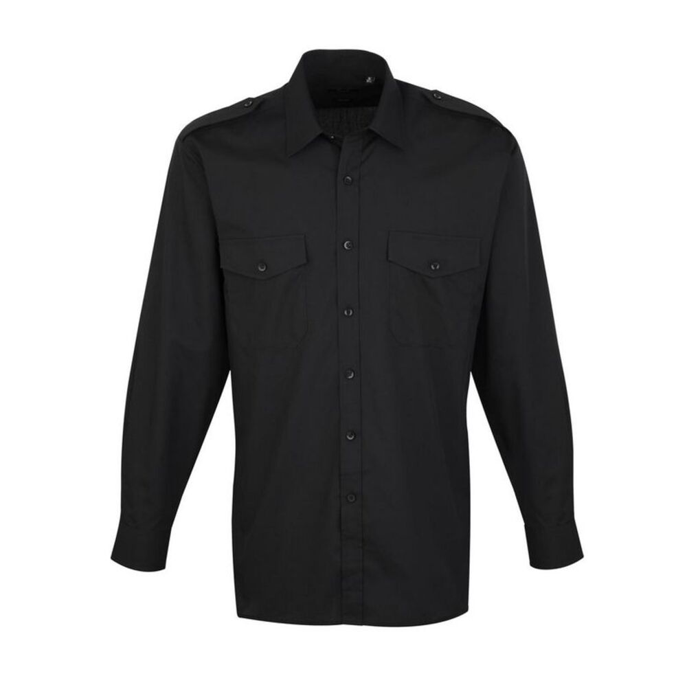 Premier Mens Long-Sleeved Pilot Shirt / Black